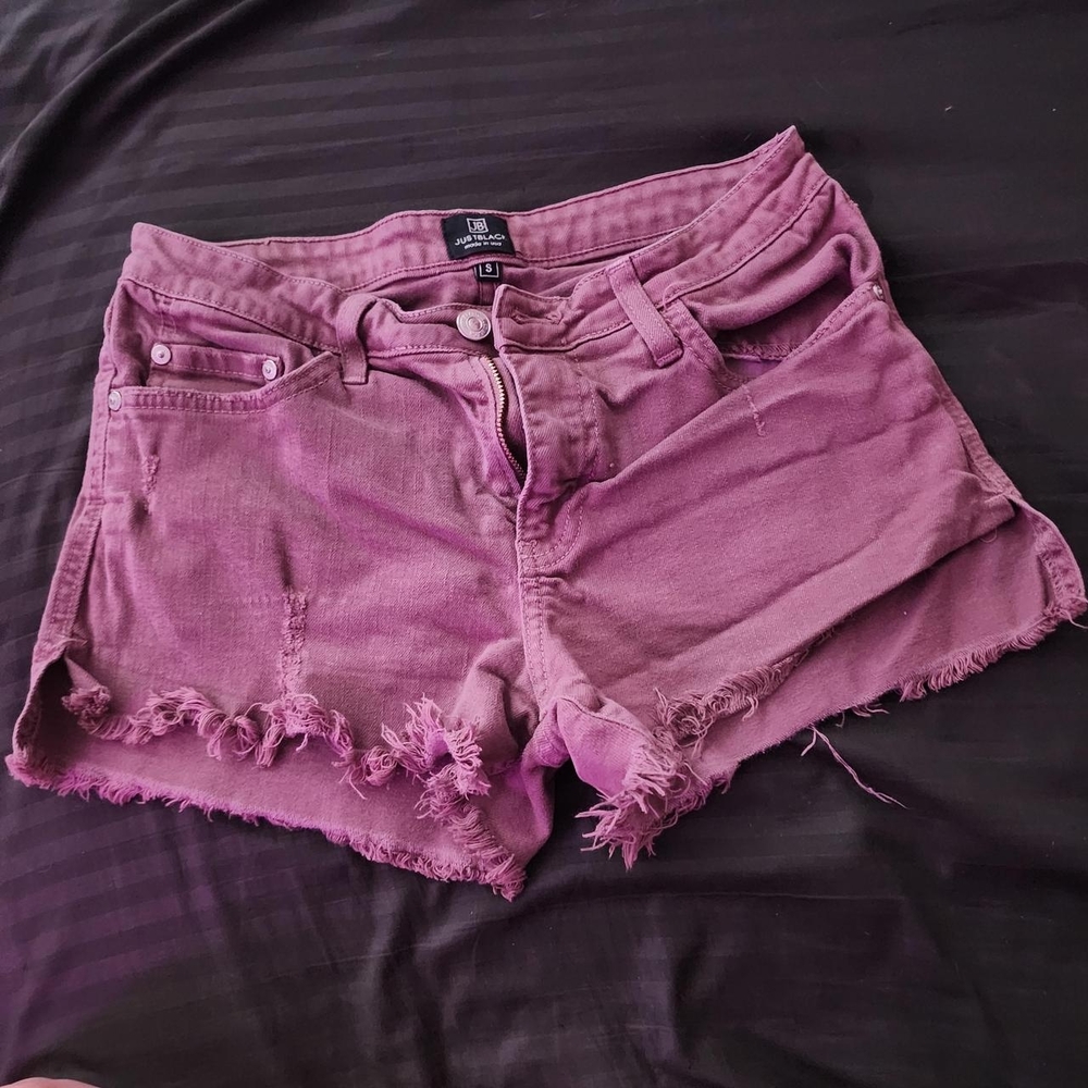 Just Black Purple Jean Shorts Distressed Frayed Hem